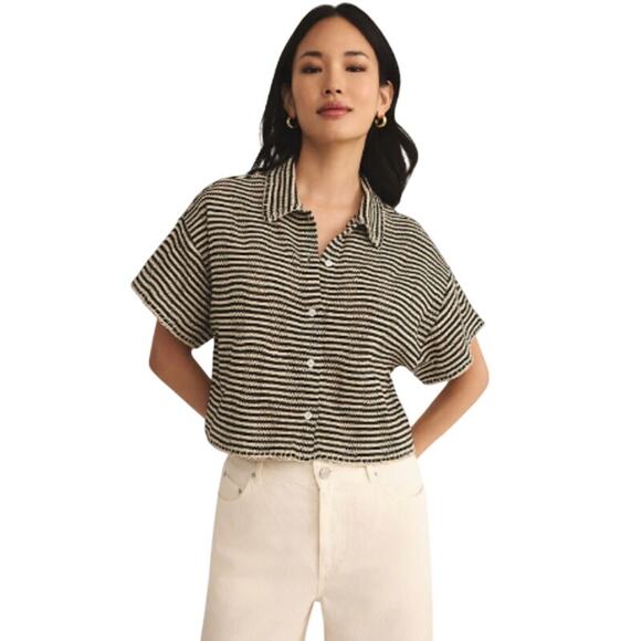 Z Supply Tops - Z SUPPLY Women's Monaco Crochet Top Black White Striped Large